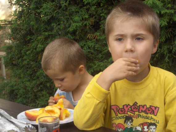u deda na záhrade